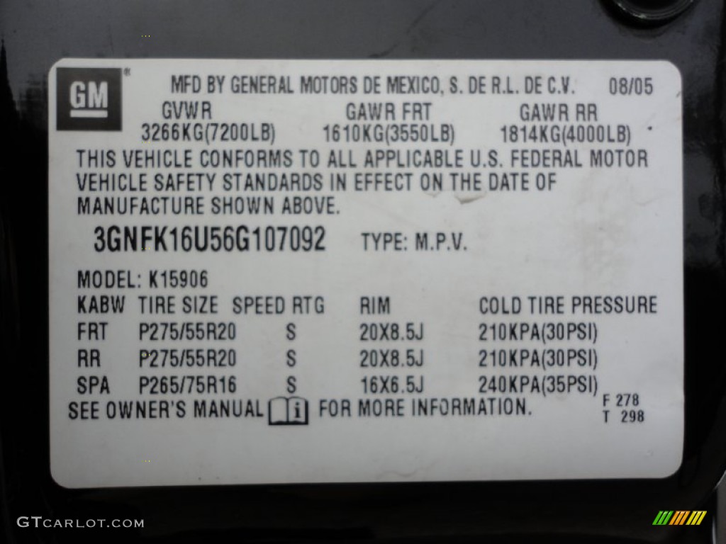 2006 Chevrolet Suburban LTZ 1500 4x4 Info Tag Photos