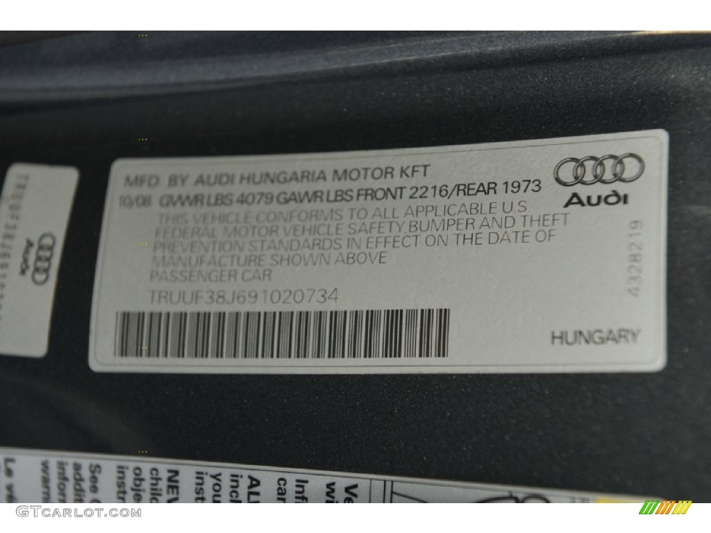 2009 Audi TT S 2.0T quattro Coupe Info Tag Photo #55909995