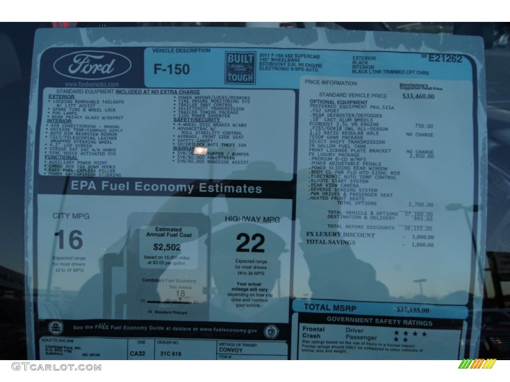 2011 Ford F150 FX2 SuperCab Window Sticker Photo #55915959