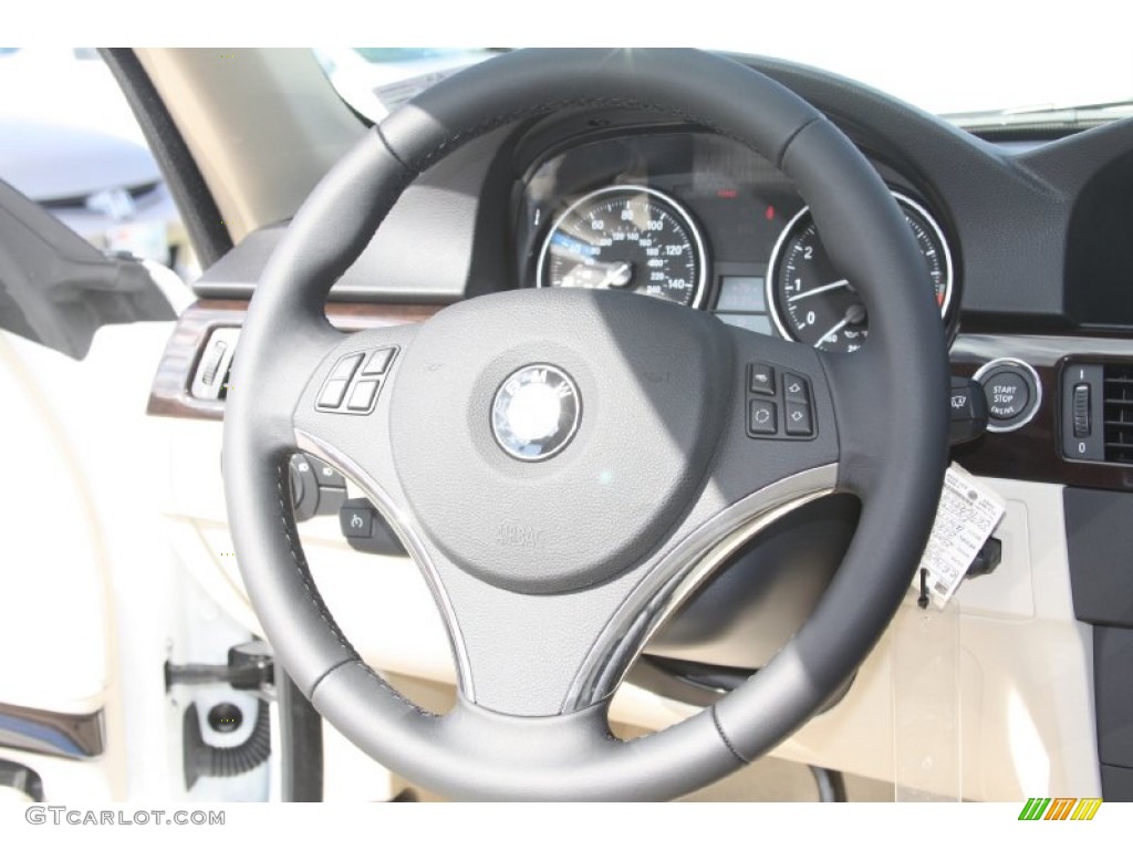 2012 BMW 3 Series 328i Coupe Cream Beige Steering Wheel Photo #55921257