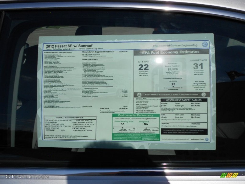 2012 Volkswagen Passat 2.5L SE Window Sticker Photo #55922136