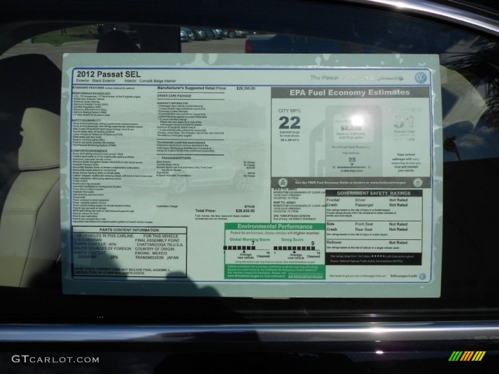 2012 Volkswagen Passat 2.5L SEL Window Sticker Photo #55922565