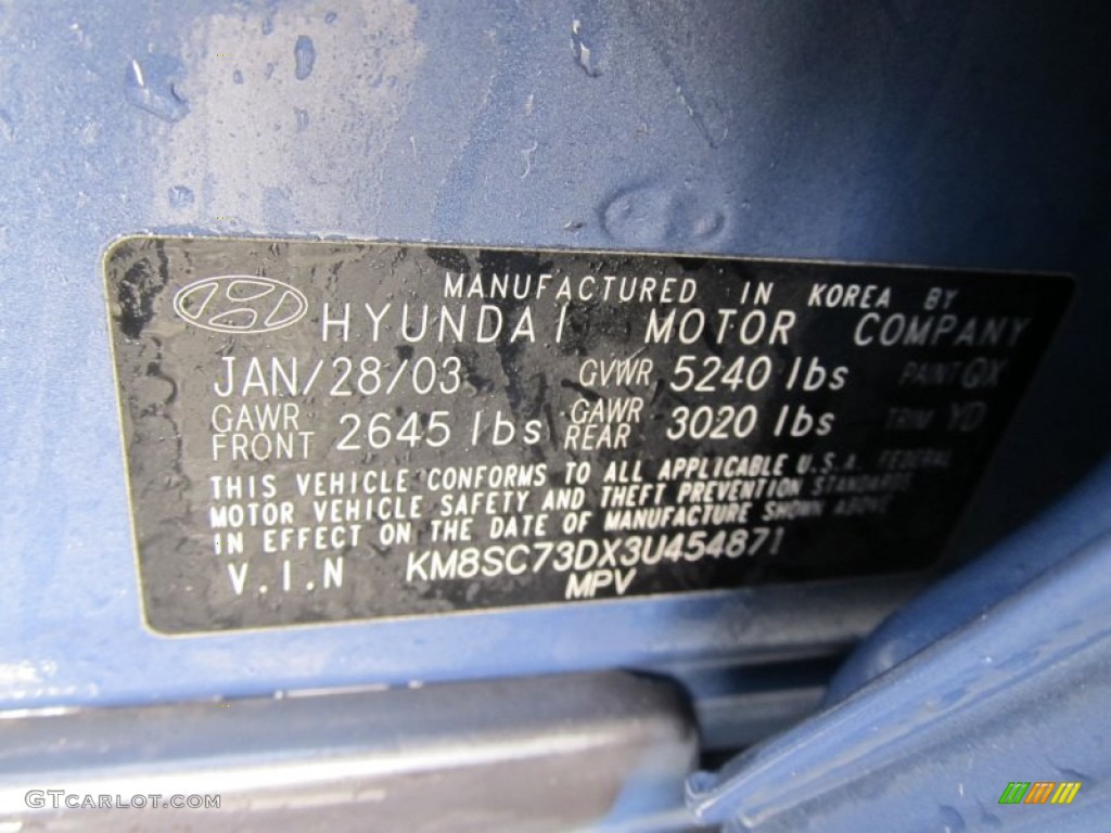 2003 Hyundai Santa Fe GLS 4WD Info Tag Photo #55923000