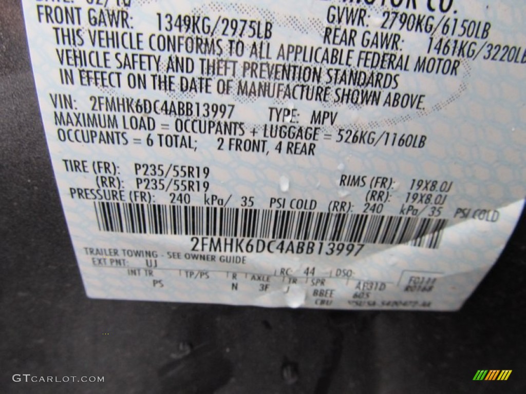 2010 Ford Flex Limited AWD Color Code Photos