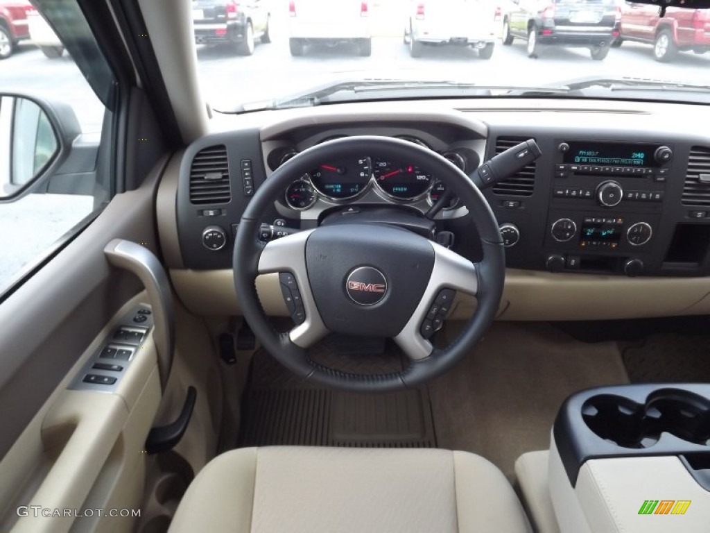 2012 Sierra 1500 SLE Crew Cab 4x4 - Summit White / Very Dark Cashmere/Light Cashmere photo #9