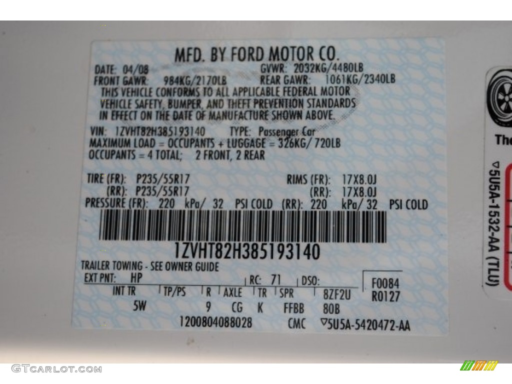 2008 Mustang Color Code HP for Performance White Photo #55928607