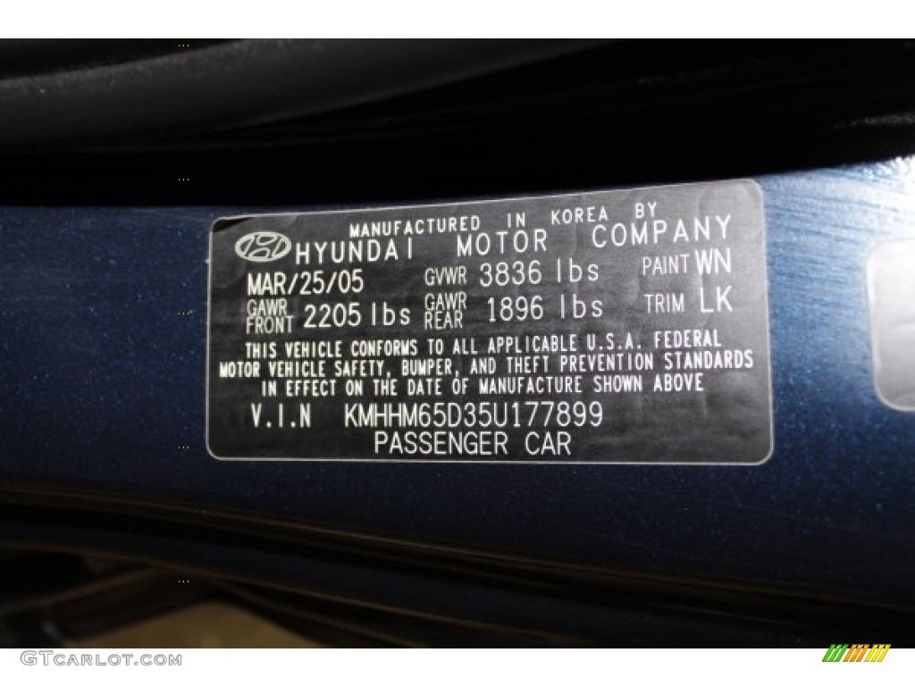 2005 Tiburon Color Code WN for Moonlit Blue Photo #55933909