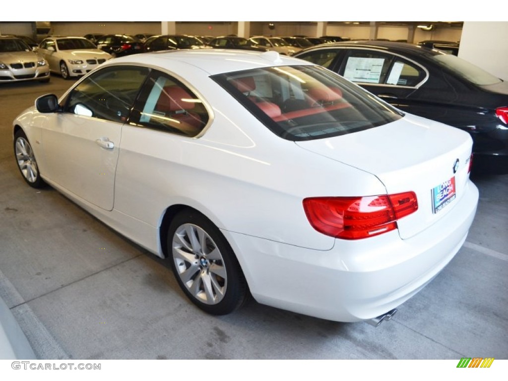 2012 3 Series 328i Coupe - Mineral White Metallic / Coral Red/Black photo #5
