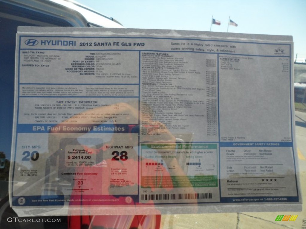 2012 Hyundai Santa Fe GLS Window Sticker Photo #55954141