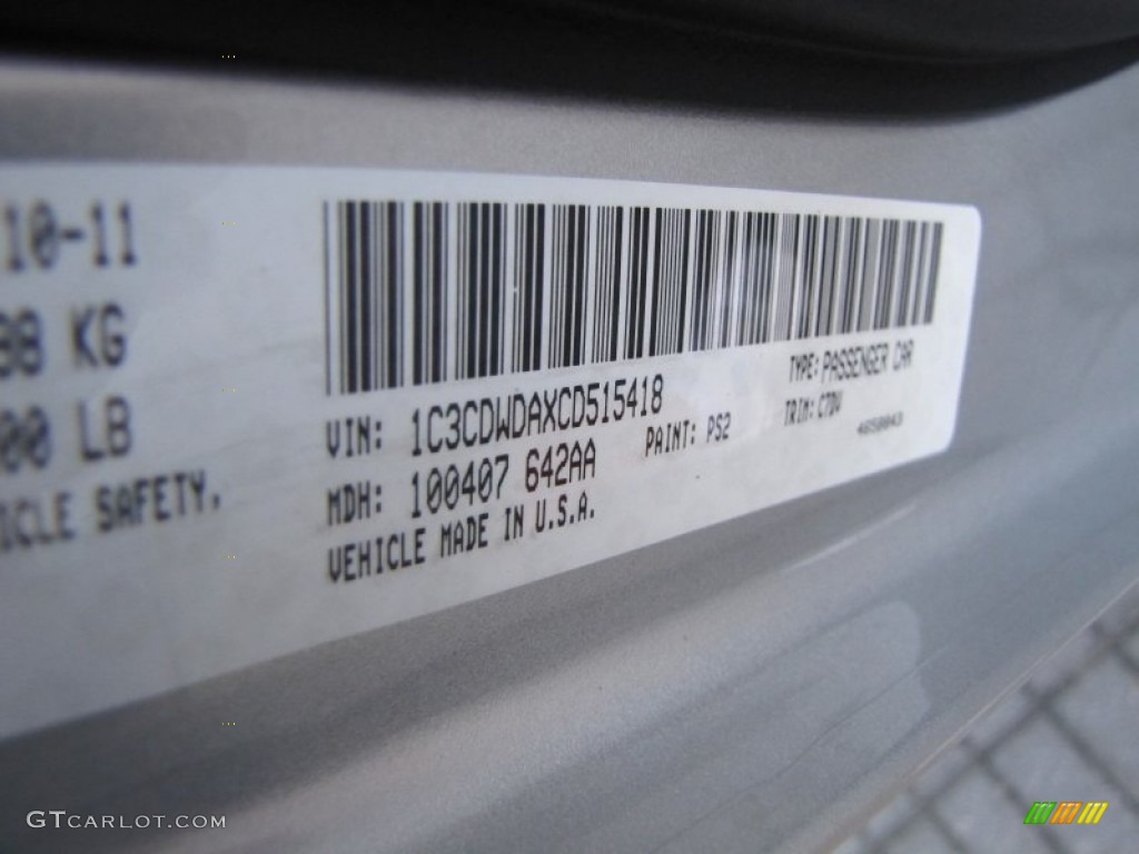 2012 Caliber Color Code PS2 for Bright Silver Metallic Photo #55962555