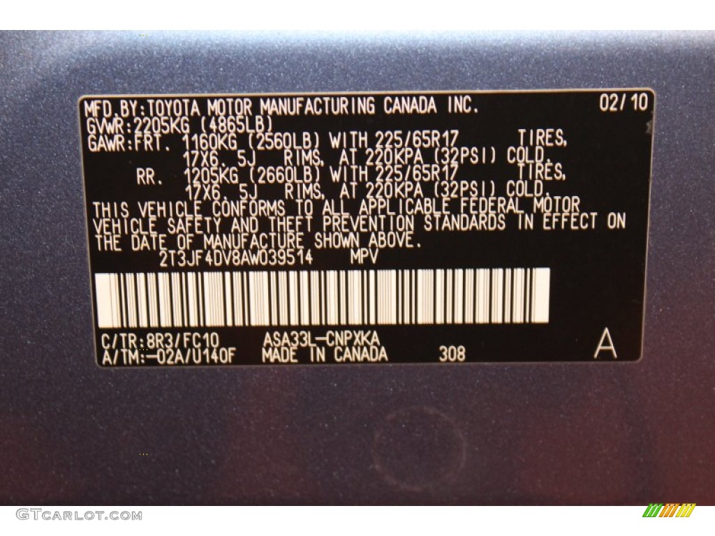 2010 RAV4 Color Code 8R3 for Pacific Blue Metallic Photo #55963668