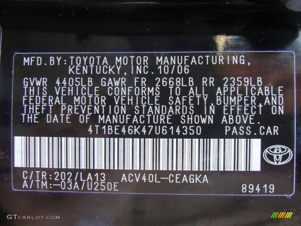 2007 Camry XLE - Black / Ash photo #31