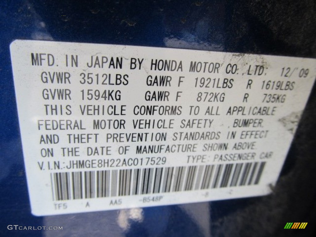 2010 Fit Color Code B548P for Blue Sensation Pearl Photo #55972356