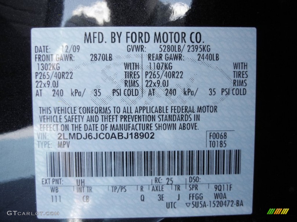 2010 MKX Color Code UH for Tuxedo Black Metallic Photo #55972938