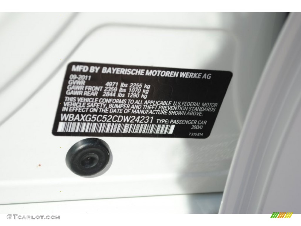 2012 BMW 5 Series 528i Sedan Info Tag Photo #55974667