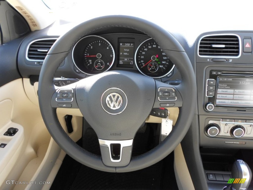 2012 Volkswagen Jetta TDI SportWagen Cornsilk Beige Steering Wheel Photo #55976446