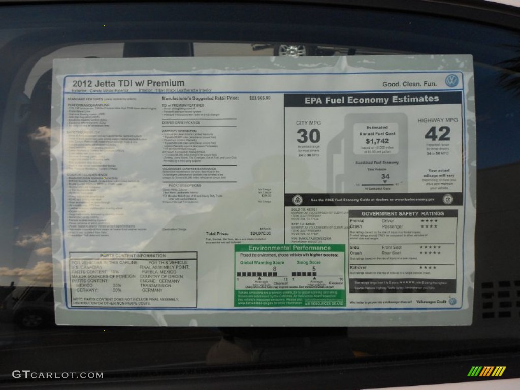 2012 Volkswagen Jetta TDI Sedan Window Sticker Photo #55978951