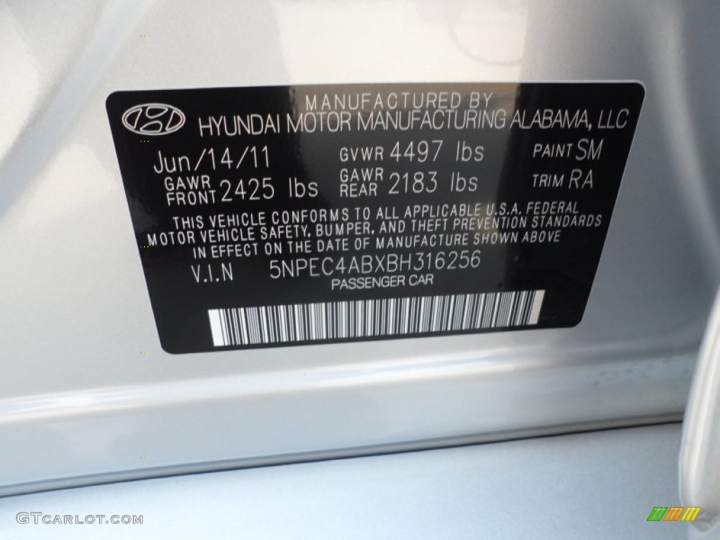 2011 Sonata SE 2.0T - Radiant Silver / Gray photo #46