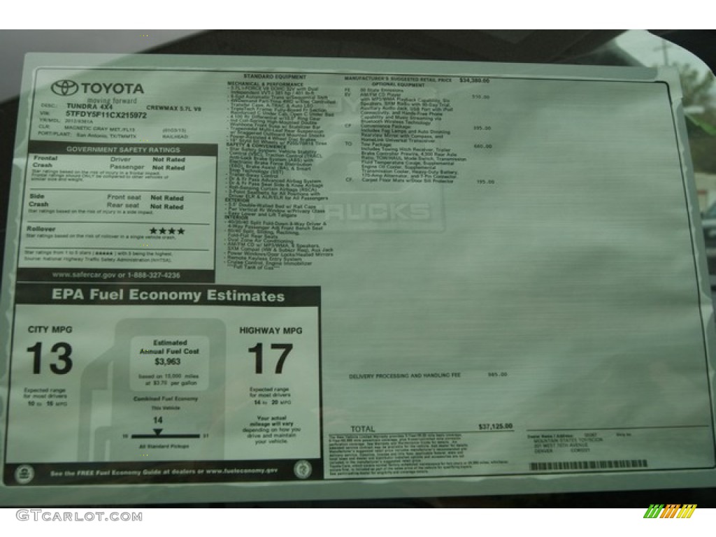 2012 Toyota Tundra CrewMax 4x4 Window Sticker Photo #55996585