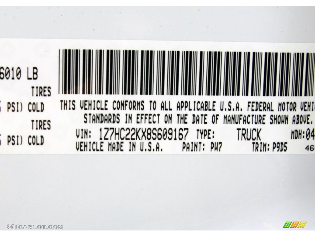 2008 Raider Color Code PW7 for Arctic White Photo #55999255