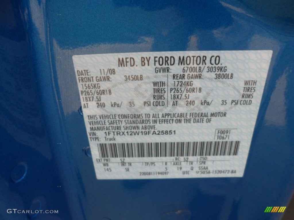 2009 F150 Color Code SZ for Blue Flame Metallic Photo #55999282