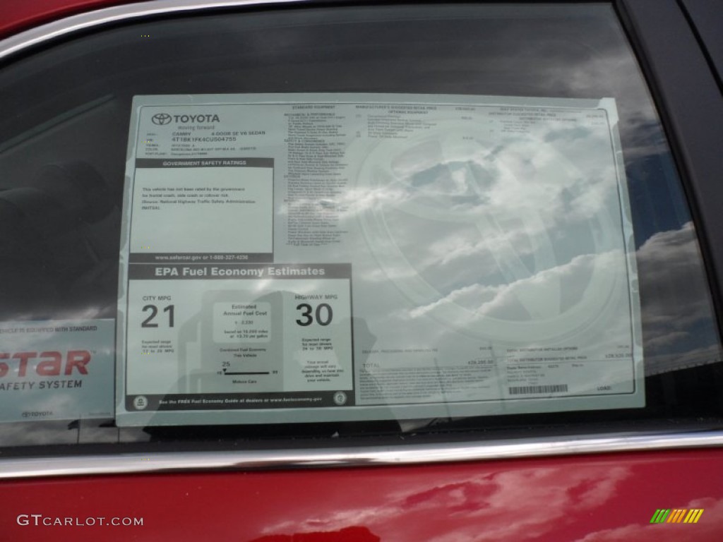 2012 Toyota Camry SE V6 Window Sticker Photo #56002624