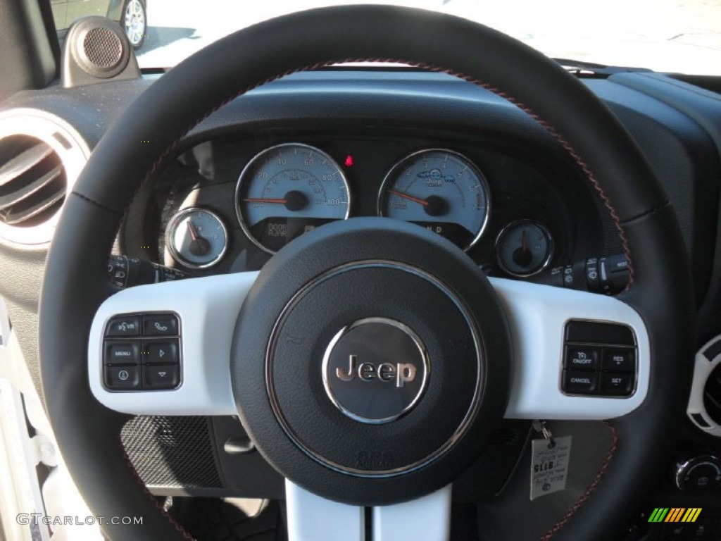 2012 Jeep Wrangler Sahara Arctic Edition 4x4 Black with Polar White Accents/Orange Stitching Steering Wheel Photo #56003605