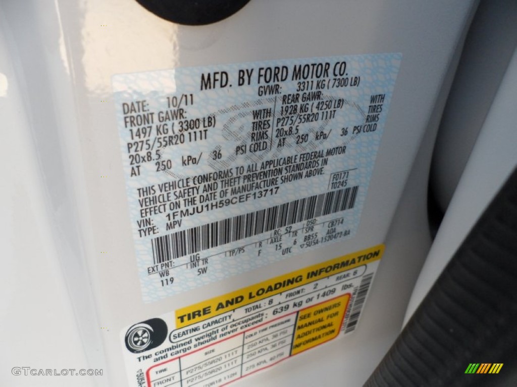 2012 Expedition Color Code UG for White Platinum Tri-Coat Photo #56004775
