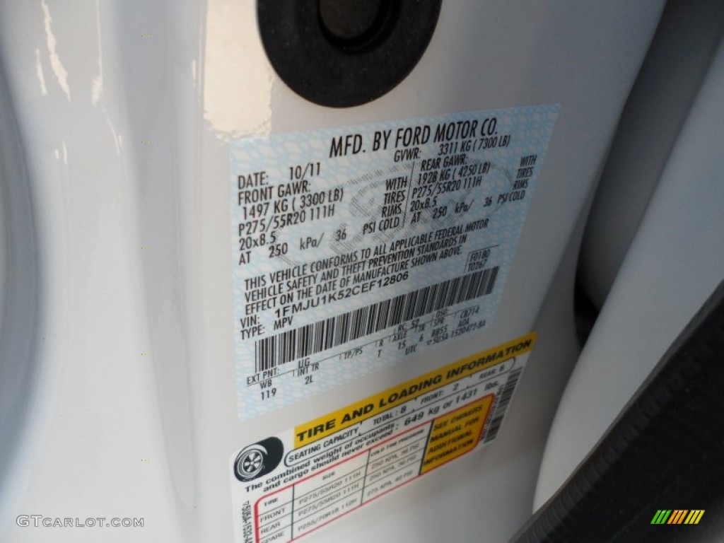 2012 Expedition Color Code UG for White Platinum Tri-Coat Photo #56005015