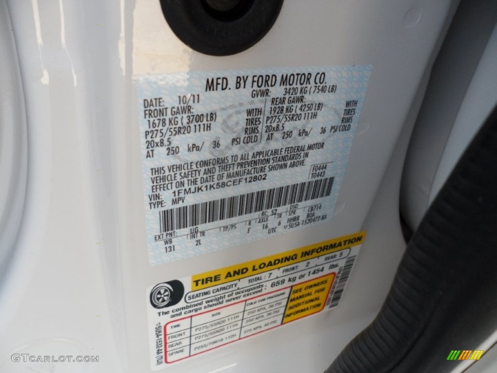 2012 Expedition Color Code UG for White Platinum Tri-Coat Photo #56005267