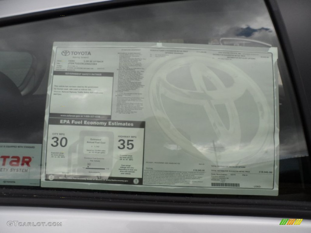 2012 Toyota Yaris SE 5 Door Window Sticker Photo #56005474