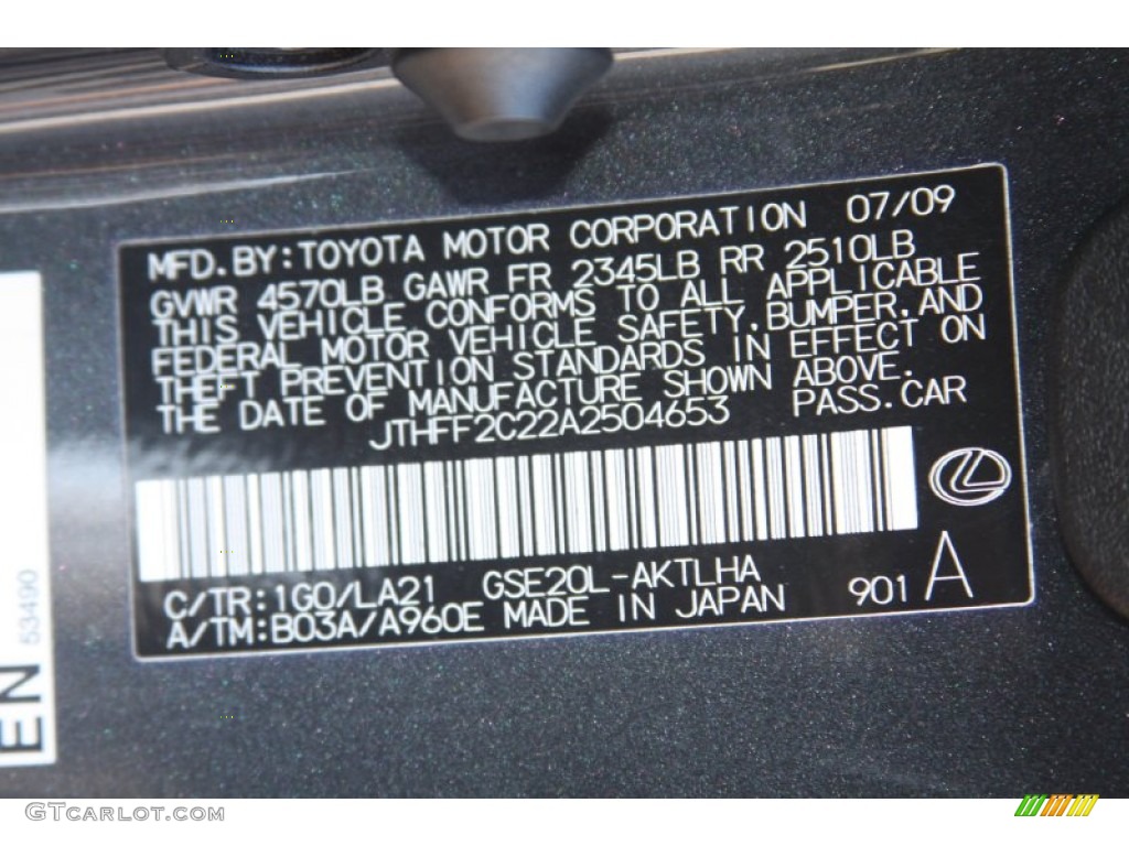 2010 Lexus IS 250C Convertible Color Code Photos
