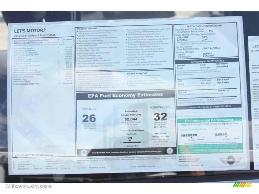 2012 Mini Cooper S Countryman Window Sticker Photo #56018000