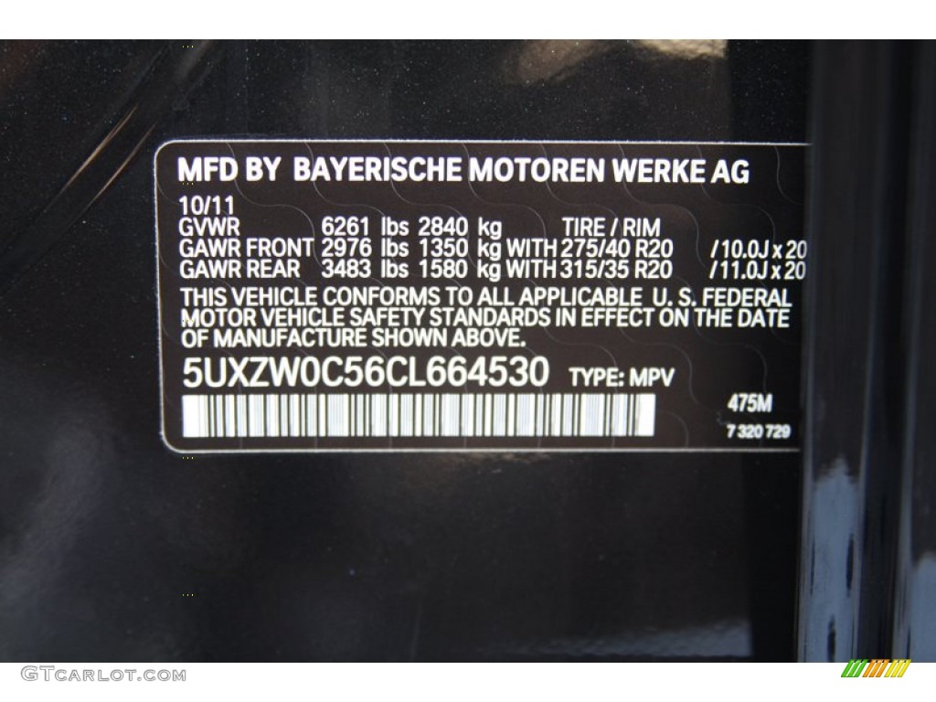 2012 BMW X5 xDrive35d Info Tag Photo #56019701
