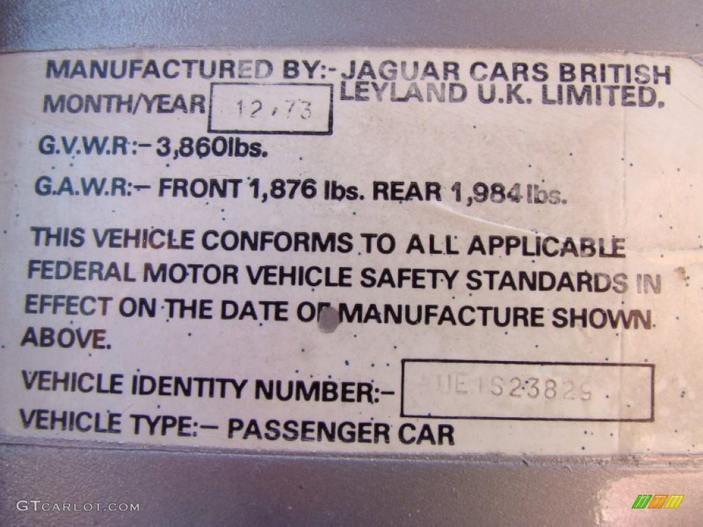 1974 Jaguar XKE Series III Roadster Info Tag Photo #56020159