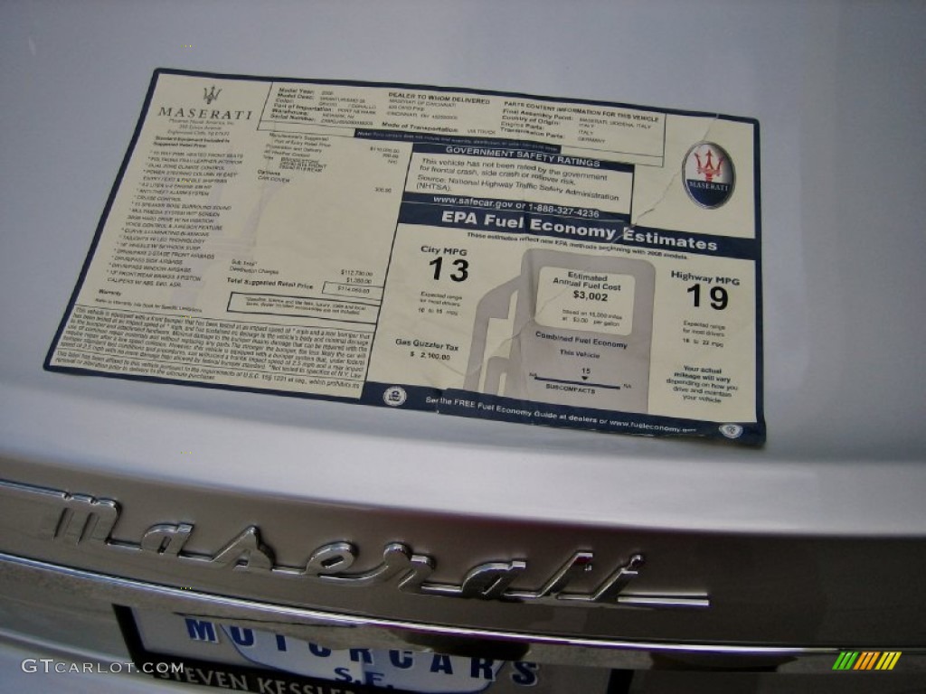 2008 Maserati GranTurismo Standard GranTurismo Model Window Sticker Photo #56021816
