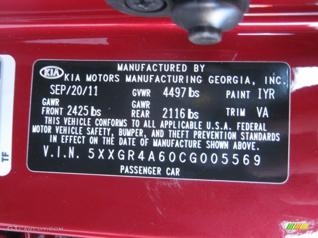 2012 Optima Color Code IYR for Spicy Red Photo #56025224