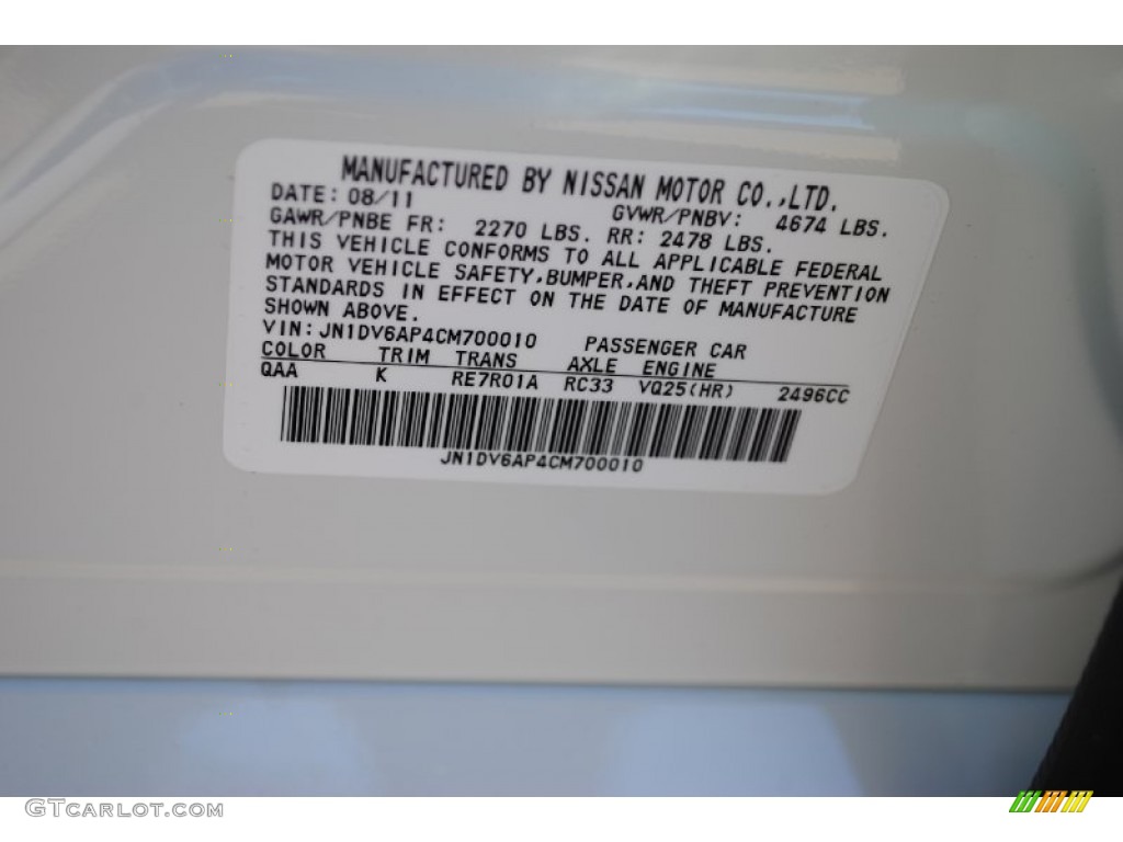 2012 G Color Code QAA for Moonlight White Photo #56026343
