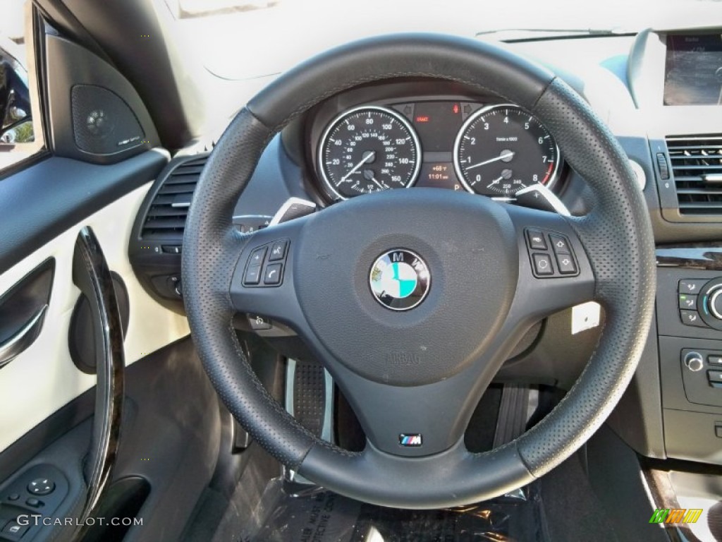 2011 BMW 1 Series 135i Convertible Taupe Steering Wheel Photo #56027672