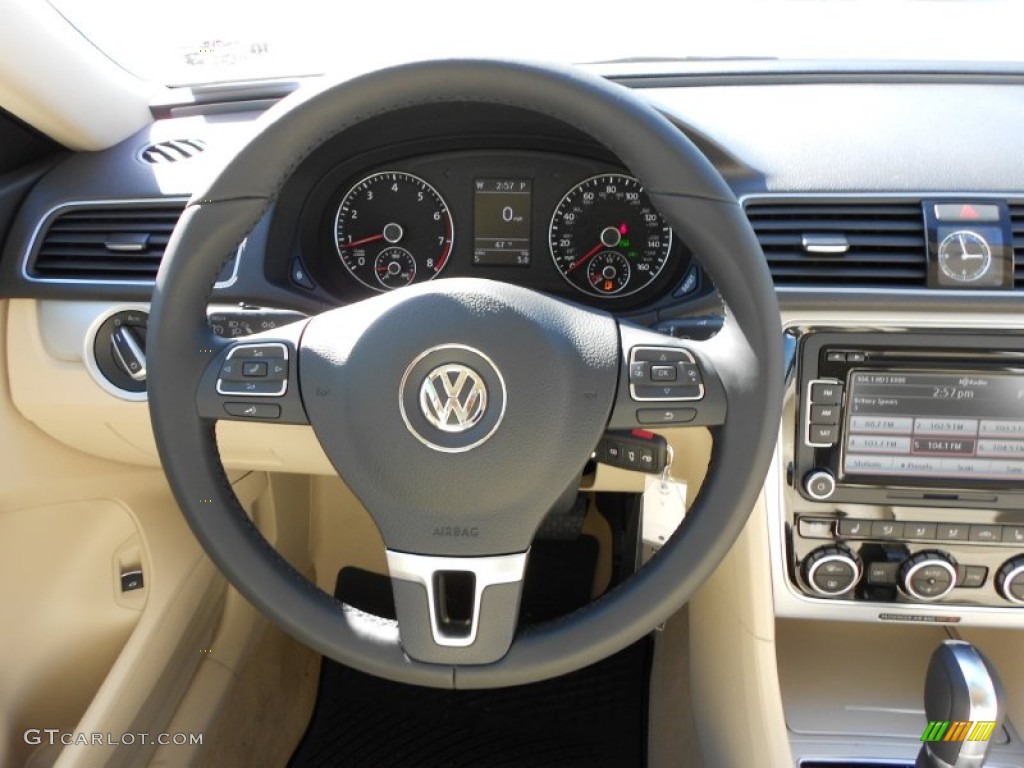 2012 Volkswagen Passat 2.5L SE Cornsilk Beige Steering Wheel Photo #56030249
