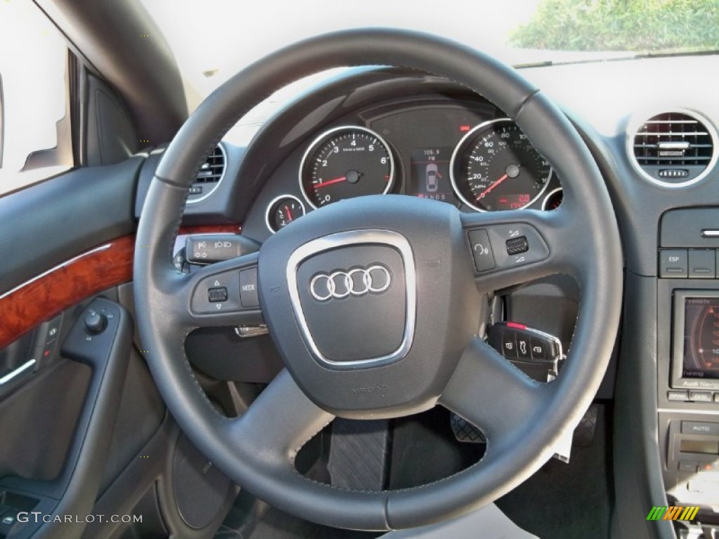 2009 Audi A4 2.0T Cabriolet Black Steering Wheel Photo #56030645
