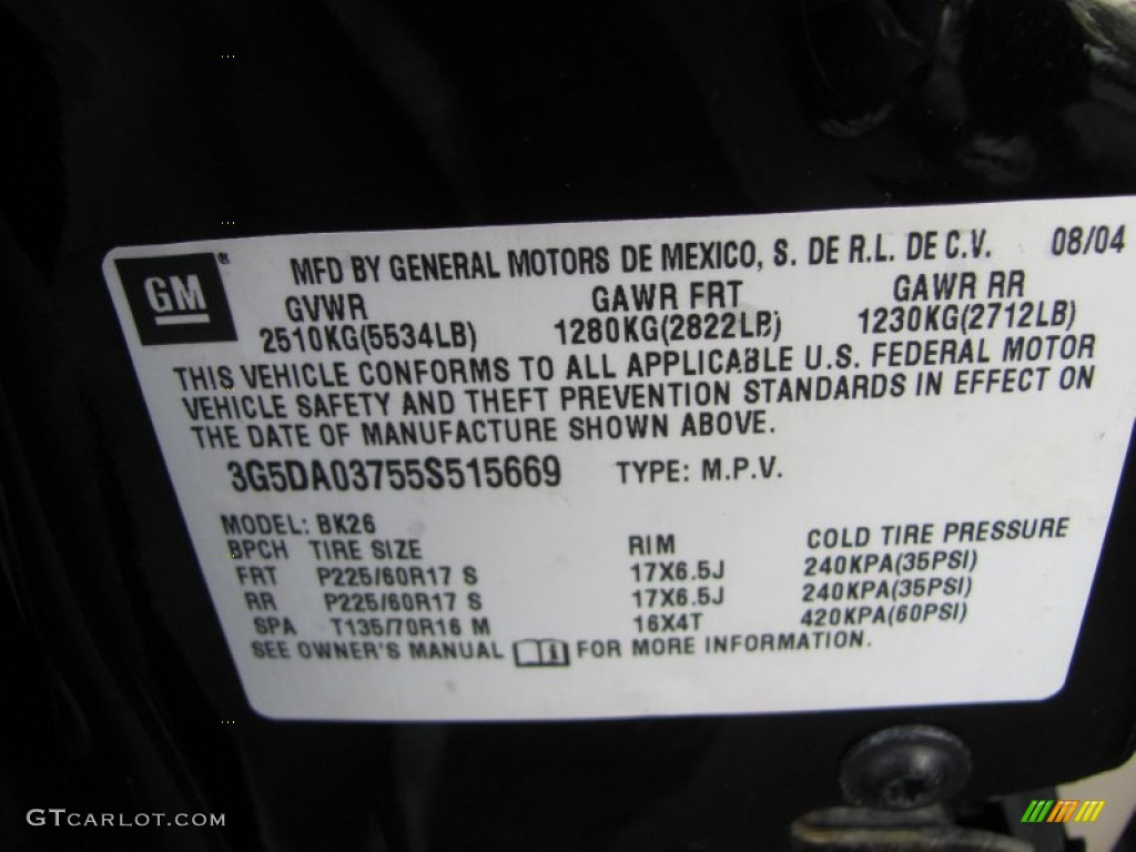 2005 Buick Rendezvous Ultra Info Tag Photo #56035133