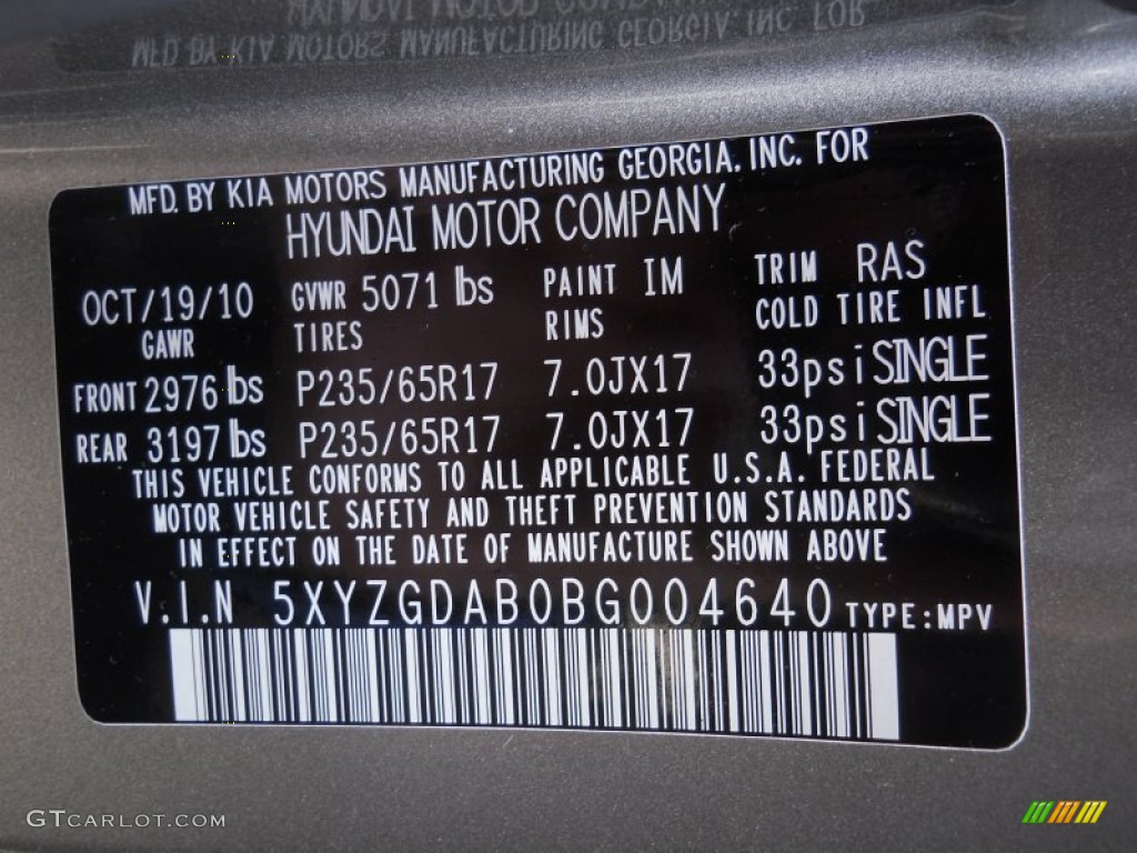 2011 Santa Fe Color Code IM for Mineral Gray Photo #56036666