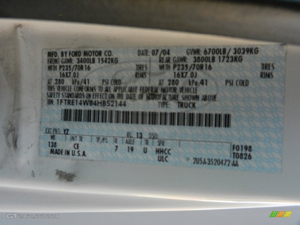 2004 Ford E Series Van E150 Commercial Color Code Photos
