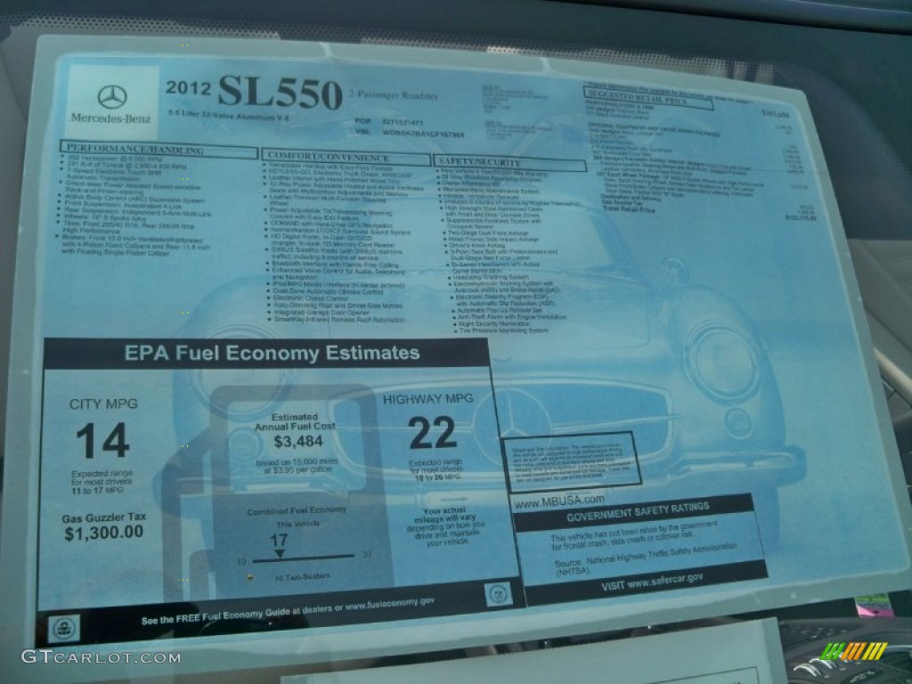 2012 Mercedes-Benz SL 550 Roadster Window Sticker Photos