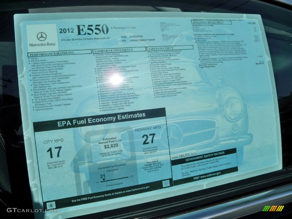 2012 Mercedes-Benz E 550 Coupe Window Sticker Photo #56045912