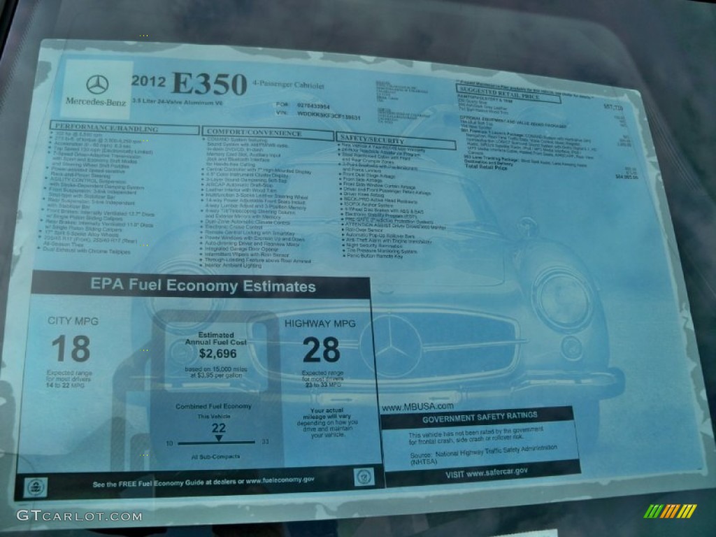 2012 Mercedes-Benz E 350 Cabriolet Window Sticker Photo #56047142