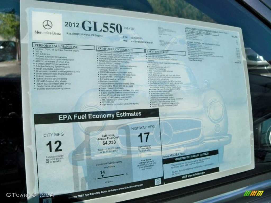 2012 Mercedes-Benz GL 550 4Matic Window Sticker Photo #56047916