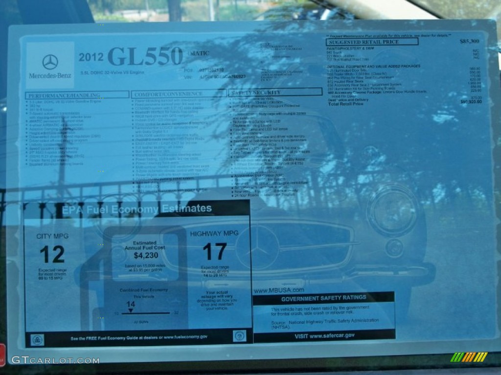 2012 Mercedes-Benz GL 550 4Matic Window Sticker Photos