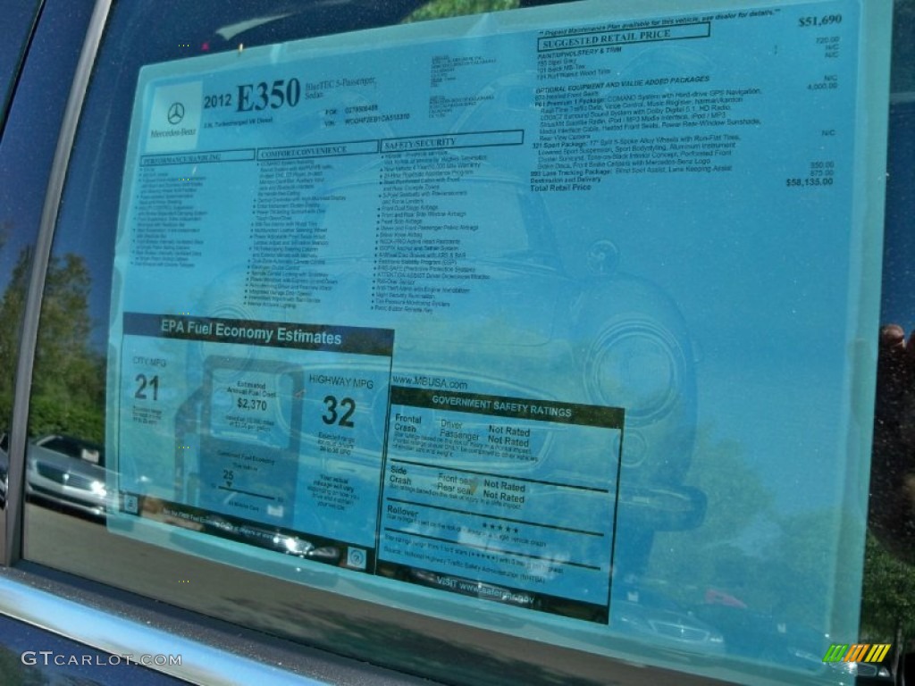 2012 Mercedes-Benz E 350 BlueTEC Sedan Window Sticker Photo #56051344